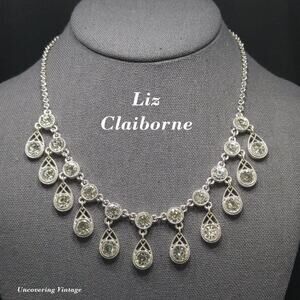 Vintage Liz Claiborne Clear Rhinestone Dangle Necklace, 1990s, 18 Inches